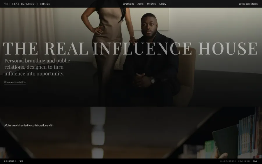 Direction A, the title card with the wordmark fitted edge to edge over the principals